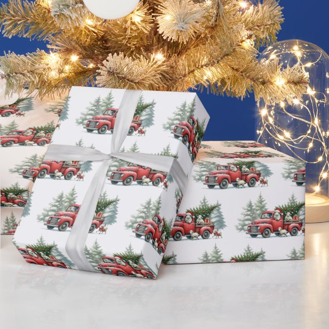 Rustic Sheep Vintage Red Lastbil Presentpapper (Helgdagar)