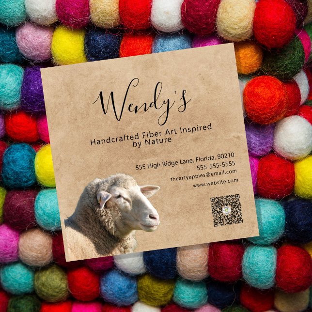 Rustic Sheep Wool Fiber Designer Business Card Fyrkantigt Visitkort (Skapare uppladdad)