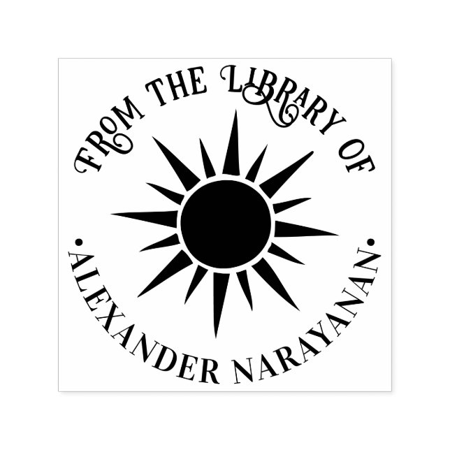 Rustic Shining Sol och Rays Bibliotek Bok Namn Självfärgande Stämpel (Design)