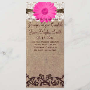 Rustic Shock rosa Gerber Daisy Bröllopsprogram Program