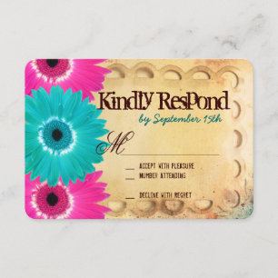 Rustic Shock rosa Teal Daisys-Bröllop OSA Kort