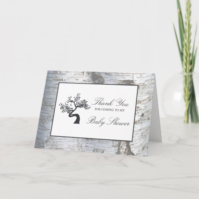 Rustic Silver Birch Träd Baby Shower Tack Kort (Framsida)