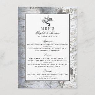 Rustic Silver Birch Träd Bröllop Menu Meny