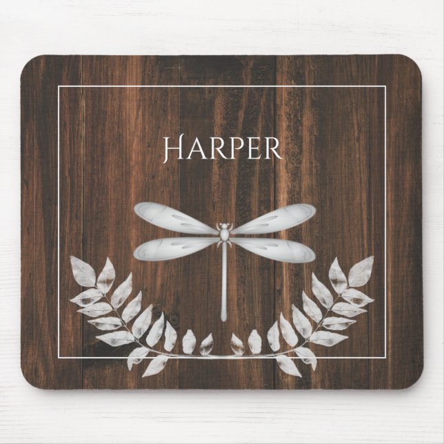Rustic Silver Dragonfly Personlig Mouse Pad Musmatta (Framsidan)