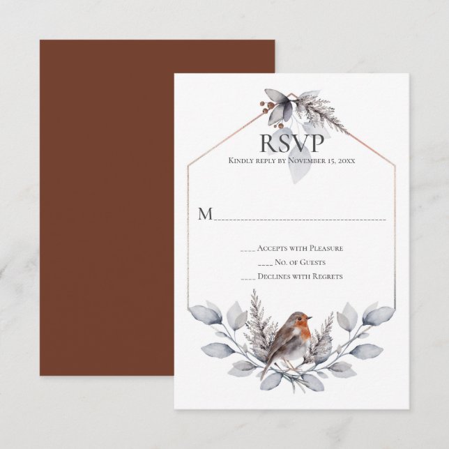 Rustic Silver Grått Rust Botanicals Bird OSA Kort (Fram/baksida)