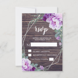 Rustic Silver & Lila Blommigt Barnwood Bröllop OSA Kort