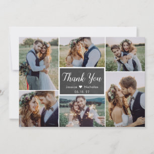 Rustic Simple 6 Photo Collage Script Bröllop Tack Kort