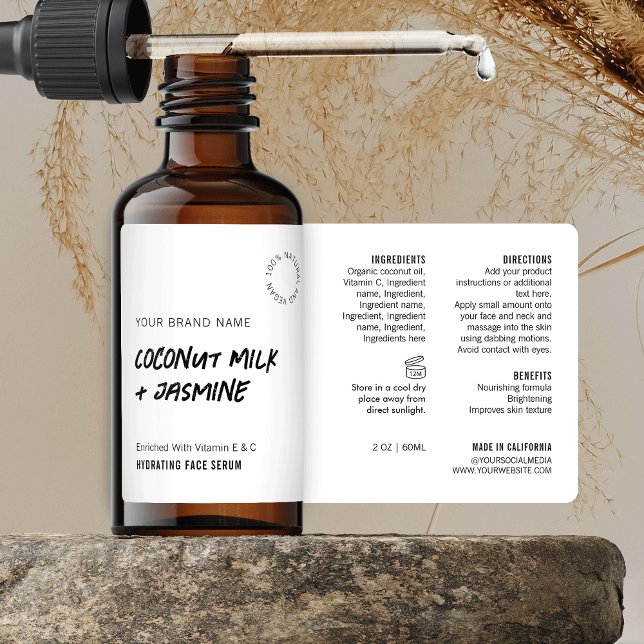 Rustic Simple Black White 2 OZ Dropper Flaska-etik Fraktsedel (Minimalist rustic style cosmetic dropper bottle wraparound label in black and white)