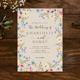 Rustic Simple Botanical Wildblomma Bröllop Inbjudningar