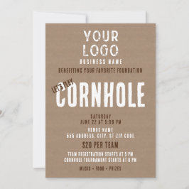 Rustic Simple Business Logotyp Cornhole Fundraiser Inbjudningar