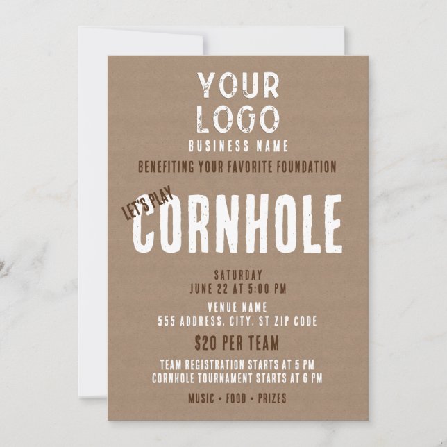 Rustic Simple Business Logotyp Cornhole Fundraiser Inbjudningar (Framsida)
