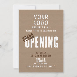 Rustic Simple Business Logotyp Grand Open Inbjudningar