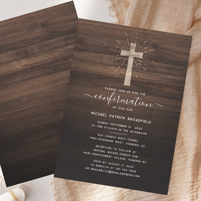 Rustic Simple Confirmation Ceremony Church Kor Inbjudningar (Rustic Simple Confirmation Ceremony Church Cross Invitation)