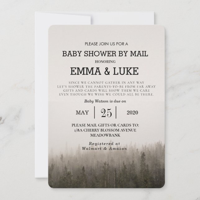 Rustic Simple Forest Misty Ligcape Baby Shower Inbjudningar (Framsida)