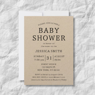 Rustic Simple Gender Neutral Kraft Baby Shower Inbjudningar