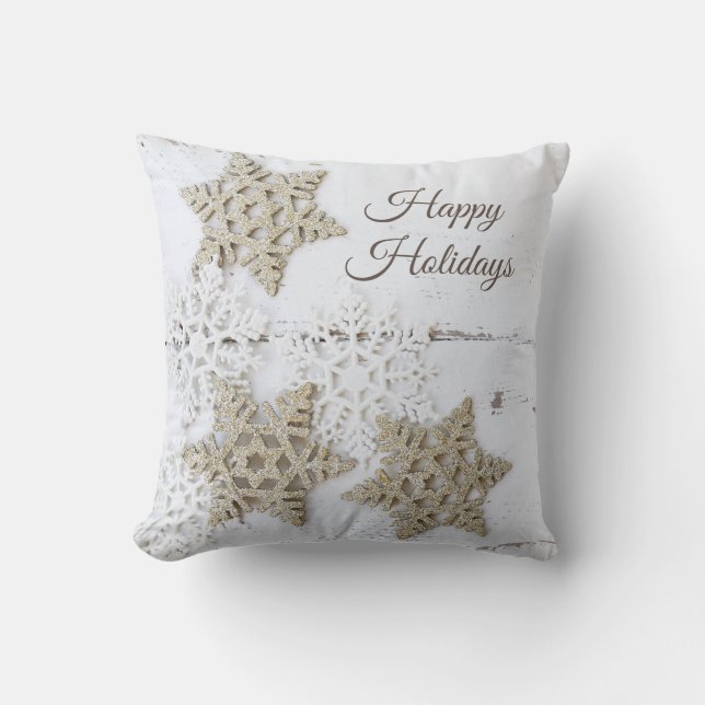 Rustic Simple White Snowflake Glad helg Kudde (Framsida)