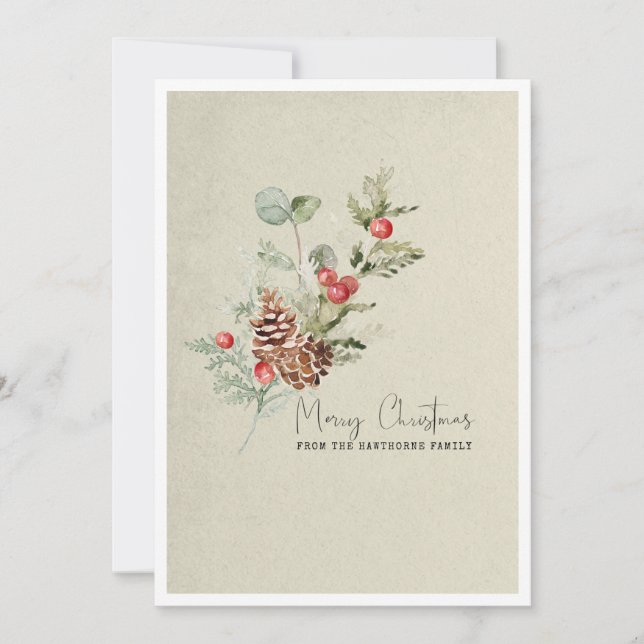 Rustic Simple Winter Botanical-julkort (Framsida)