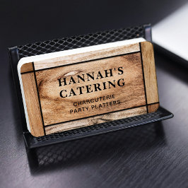 Rustic Simple Wooden Board Charcuterie Script Visitkort