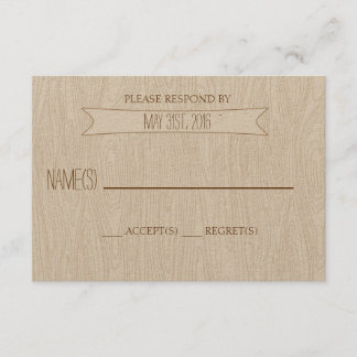 Rustic Simple Woodgrain Bröllop-svarskort OSA Kort