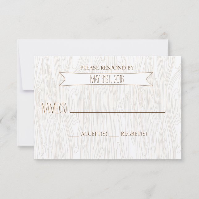 Rustic Simple Woodgrain Bröllop-svarskort OSA Kort (Framsida)