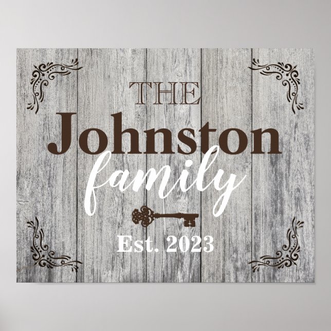 Rustic Simulated Wood Family Namn Poster (Framsidan)