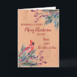 Rustic Sister och Brother i Juljul Kort<br><div class="desc">God jul för syster och bror i ett lagkort med vattenfärgat blad,  en kardinal och vintage pappra mönster och en tankfull vers.</div>
