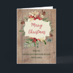 Rustic Sister och Brother i Law God jul Kort<br><div class="desc">God jul för syster och bror i lagkort med vattenfärgen blommigt arrangemang och rustiskt trä mönster och tankfull vers.</div>