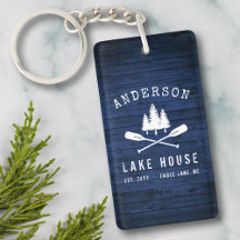 Rustic Sjö House Boat Oars Träd Blue Wood 2 Side
