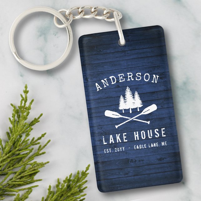 Rustic Sjö House Boat Oars Träd Blue Wood 2 Side (Skapare uppladdad)