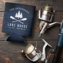 Rustic Sjö House Boat Oars Träd Blue Wood Print
