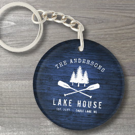 Rustic Sjö House Boat Oars Träd Blue Wood Print