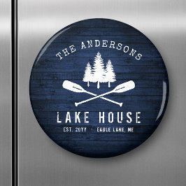 Rustic Sjö House Boat Oars Träd Blue Wood Print Magnet
