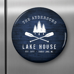 Rustic Sjö House Boat Oars Träd Blue Wood Print Magnet