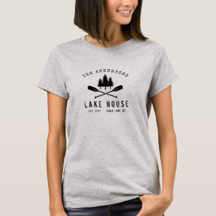 Rustic Sjö House Boat Oars Träd Family Namn T Shirt