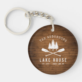 Rustic Sjö House Boat Oars Träd Wood Print