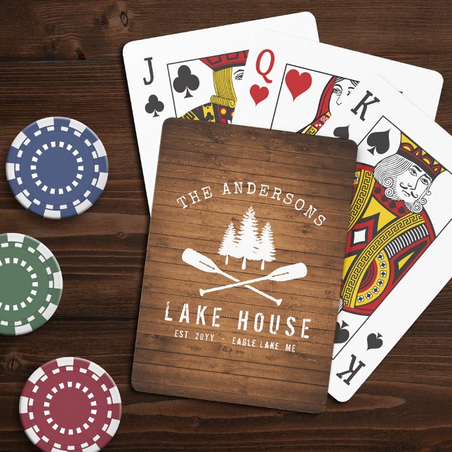Rustic Sjö House Boat Oars Träd Wood Print Casinokort (Skapare uppladdad)