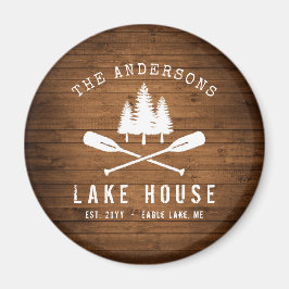 Rustic Sjö House Boat Oars Träd Wood Print Magnet