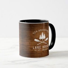 Rustic Sjö House Boat Oars Träd Wood Print Mugg