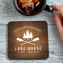 Rustic Sjö House Boat Oars Träd Wood Print
