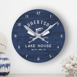 Rustic Sjö House Family Namn Blue Wood Clock Rund Klocka