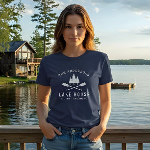 Rustic Sjö House Family Namn Boat Oars Träd T Shirt