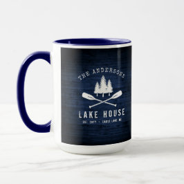 Rustic Sjö House Oars Träd Blue Wood Print Large Mugg
