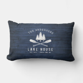 Rustic Sjö House Oars Träd Blue Wood Print Patio Lumbarkudde