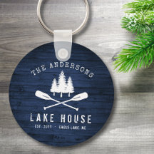 Rustic Sjö House Oars Träd Blue Wood Print Round