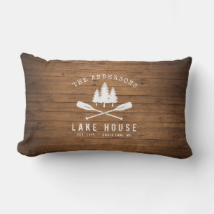 Rustic Sjö House Oars Träd Wood Plank Skriv ut Lumbarkudde