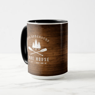 Rustic Sjö House Oars Träd Wood Print Large Mugg