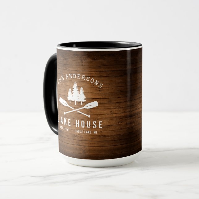 Rustic Sjö House Oars Träd Wood Print Large Mugg (Framsida vänster)