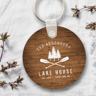 Rustic Sjö House Oars Träd Wood Print Round Nyckelring