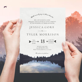 ©Rustic Sjö Reflection Lakeside Bröllop Inbjudningar