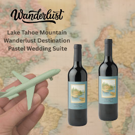 Rustic Sjö Tahoe-bergsbröllop Vinflaska Etikett